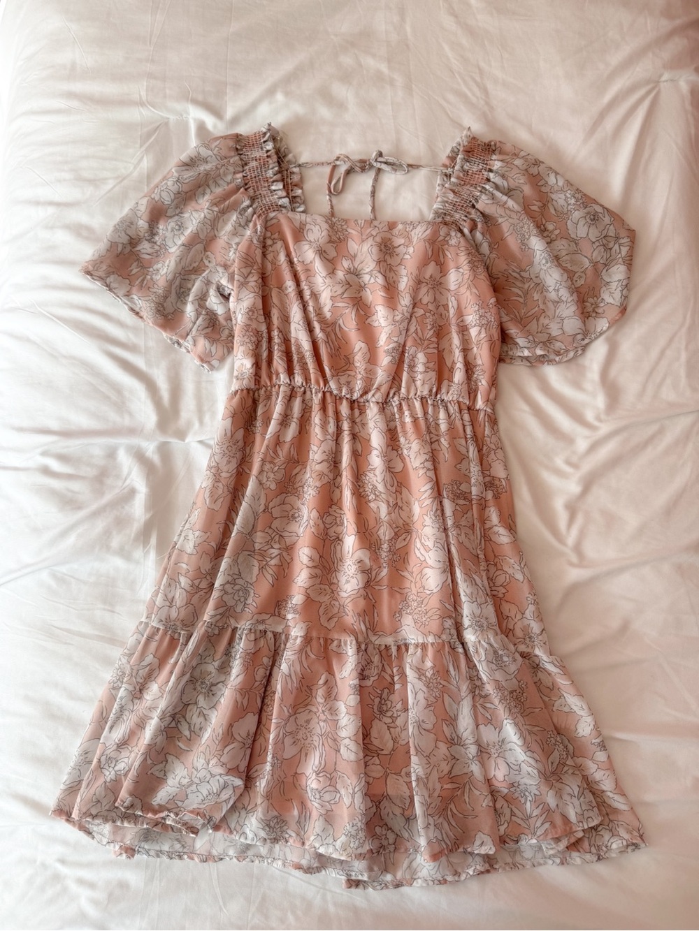 Big Waterblue Sky Pink And White Floral Ruffle Mini Dress Size Small